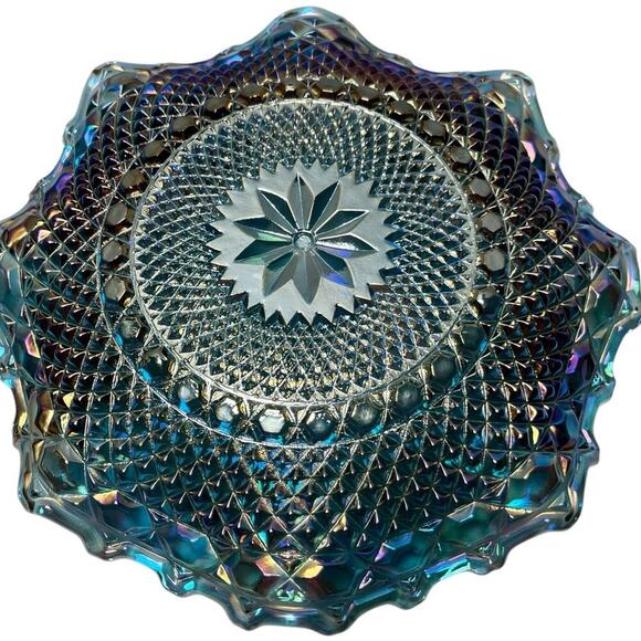 Vintage Indiana Glass Blue Iridescent Carnival Glass Plate Ruffled - Picture 3 of 3